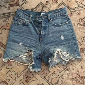 Forever 21 High Waisted Blue Distressed Jean Shorts